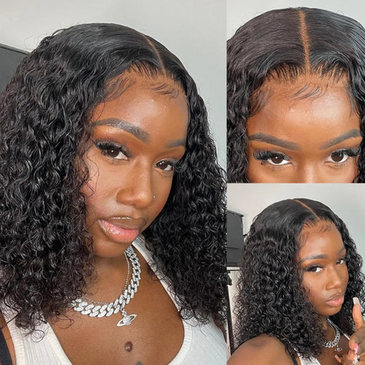 Malaysian Kinky Curly Lace Front Human Hair Wigs Short Curly Bob Wig PrePlucked