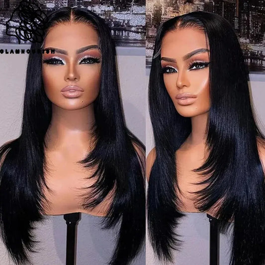 Inner Buckle Straight Lace Front Human Hair Layered Pre Plucked