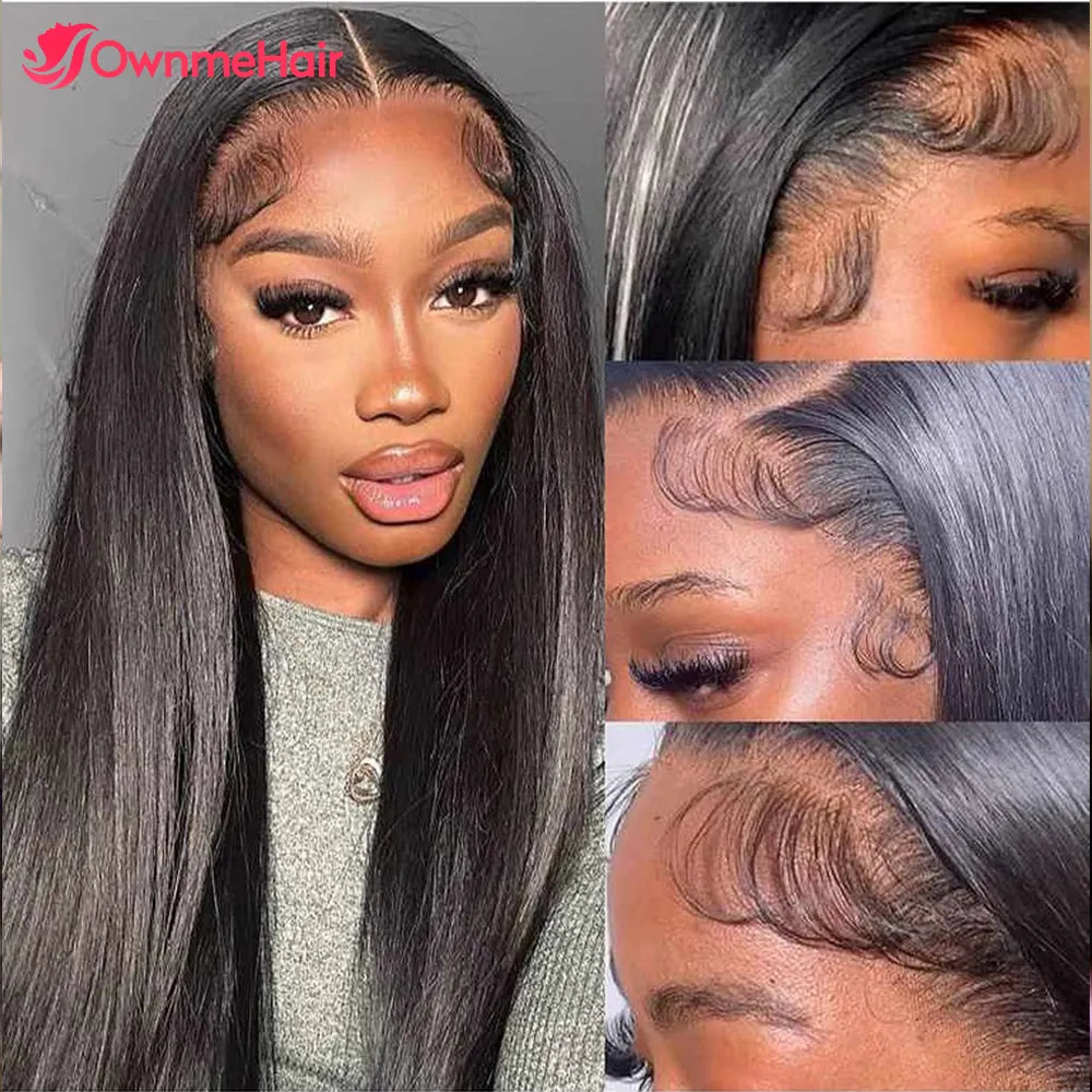 Long Straight Wig Transparent Human Hair Brazilian Remy Hair Bleached Knots Pre Plucked with Baby Hair