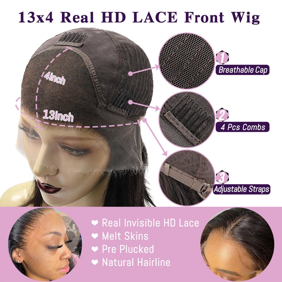 180% HD Lace Front Wigs Short Bob Wig 100% Human Hair Invisible HD Lace Front Pre Plucked Hairline