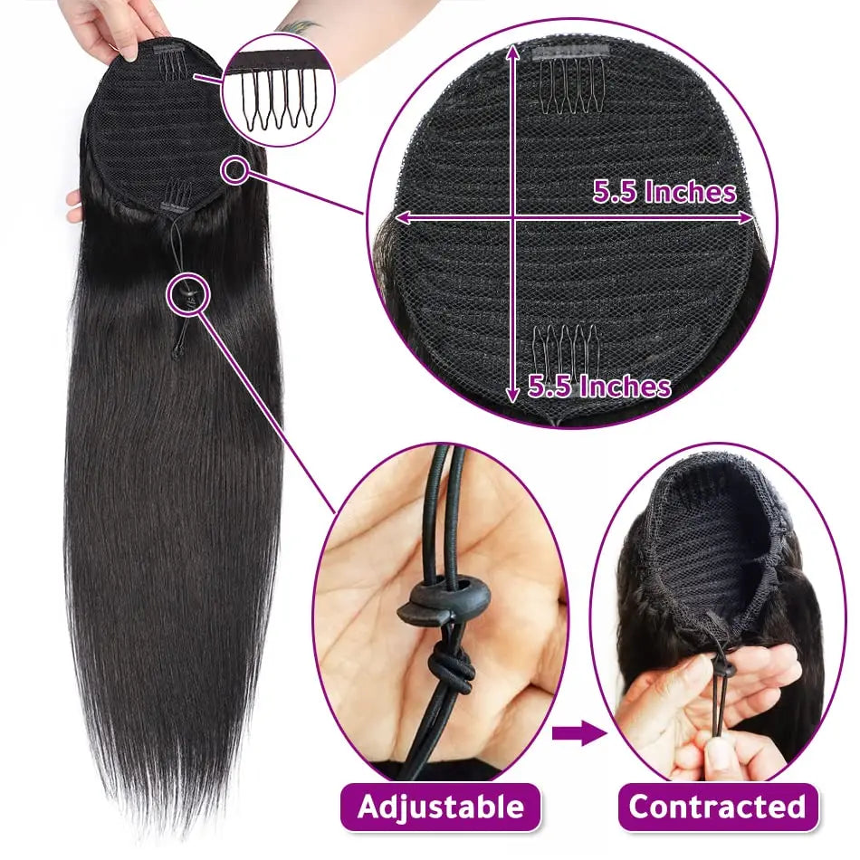 Ponytail Straight Human Hair Extensions