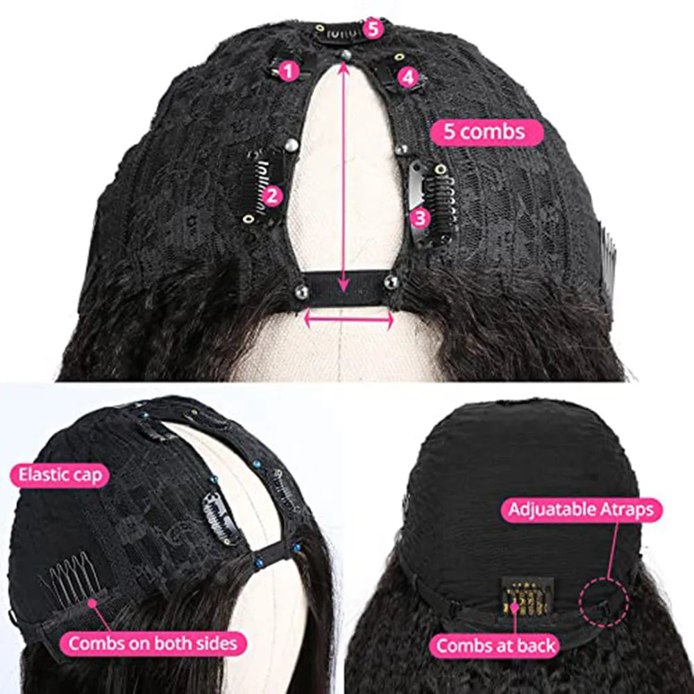 Short Bob Kinky Curly V Part Human Hair Wig