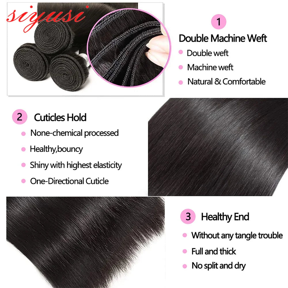 Straight Human Hair Bundles 1/3/4 Pieces Natural Black Remy Human Hair Extensions 10-28 Inch Bone Straight Bundles