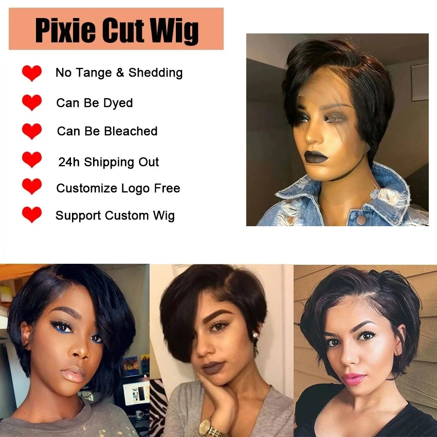 Pixie Cut Wig Brazilian T Part Lace Human Hair