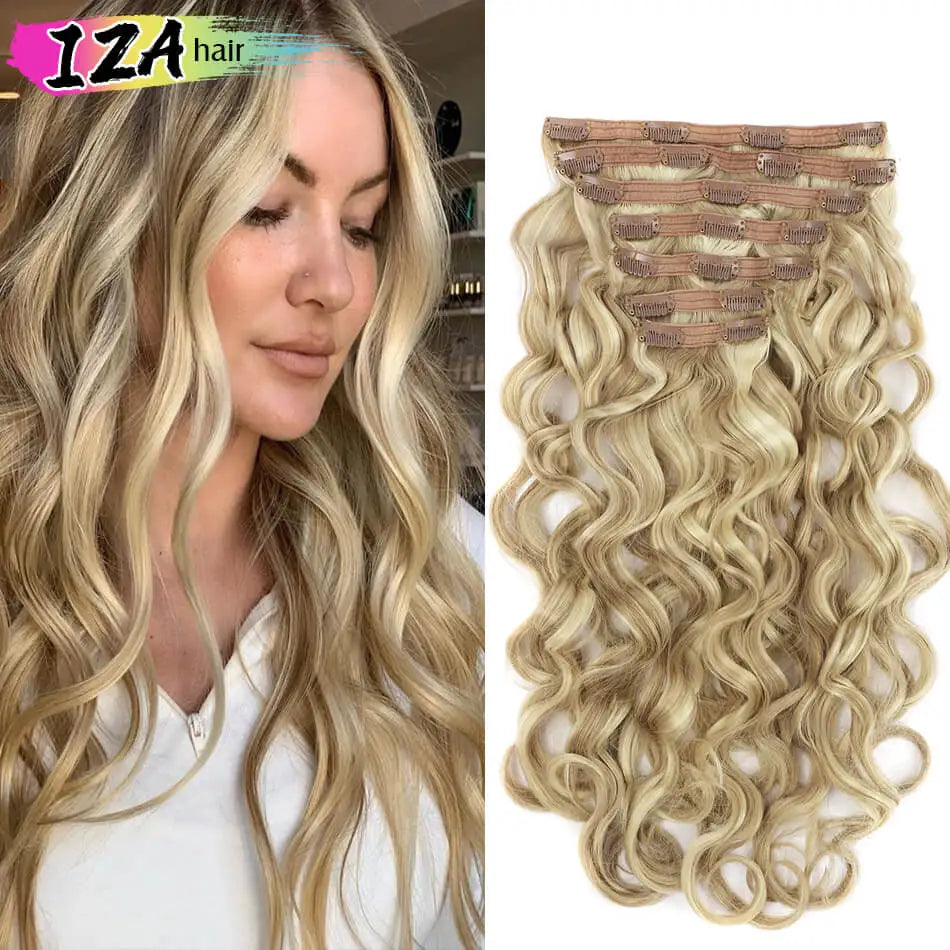 Long Jerry Curly Clip In Hair Extensions Synthetic 7PCS Clip in Hair Full Head Kinky