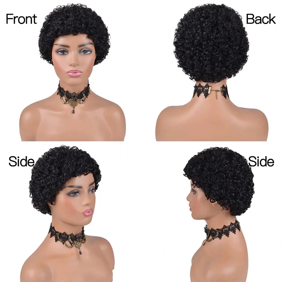Short Afro Kinky Curly Pixie Cut Wig Human Hair