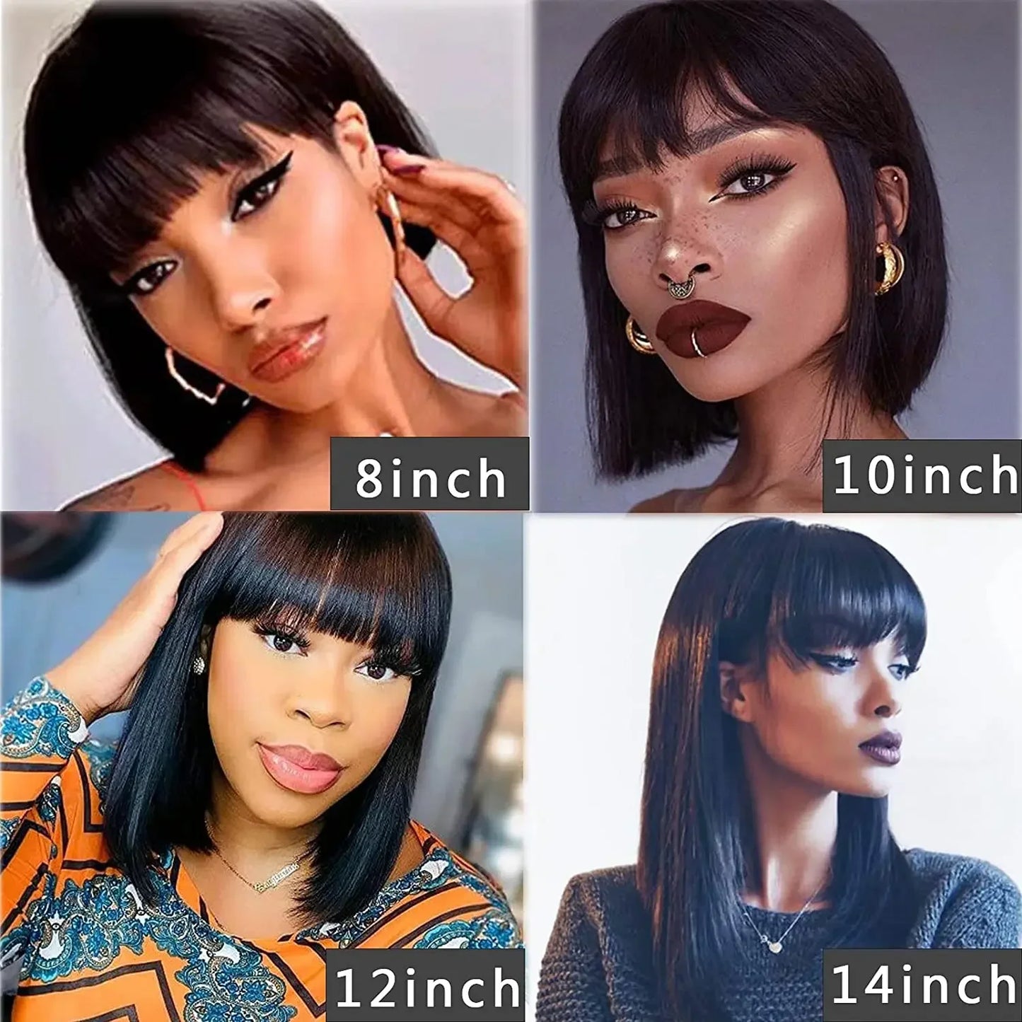 Glueless Brazilian Human Hair Wig with Bangs Remy Short Straight Bob