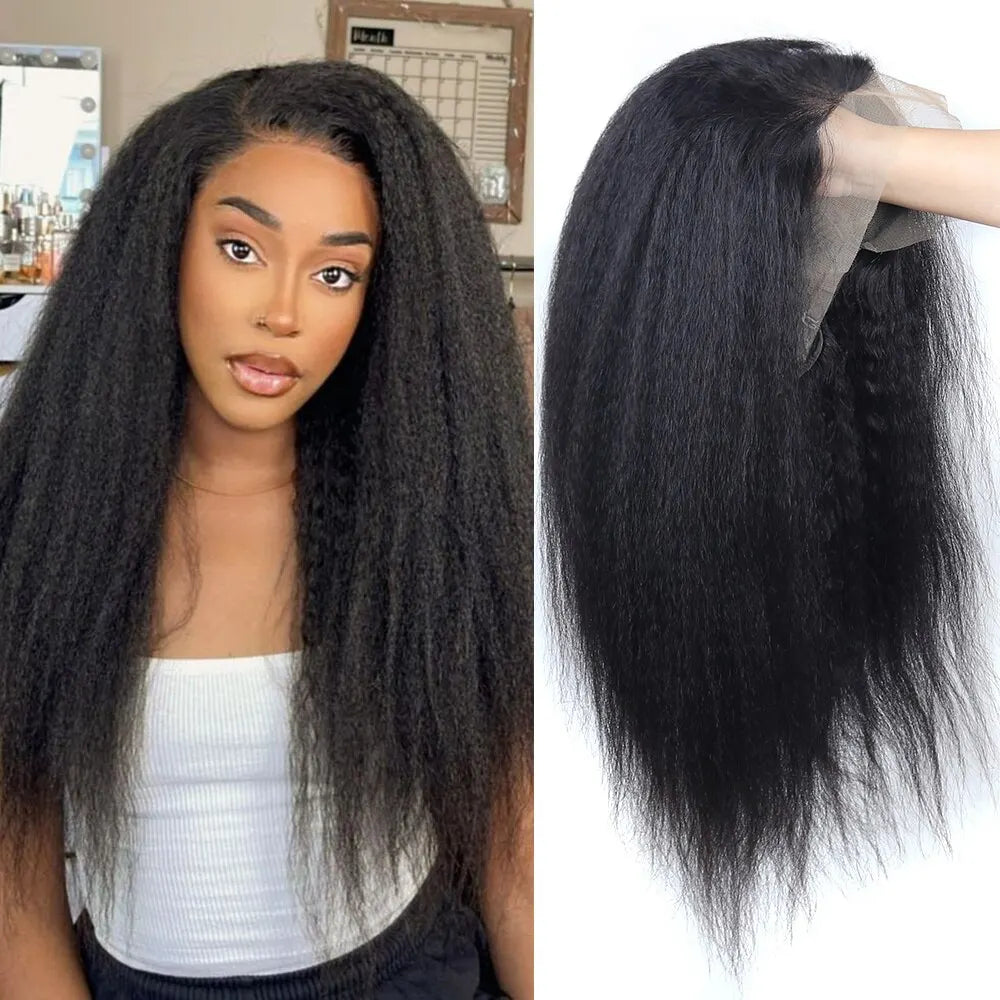 Yaki Straight Human Lace Front Wig Human Hair 13x4 Hair Pre Plucked HD Transparent 12"-30"