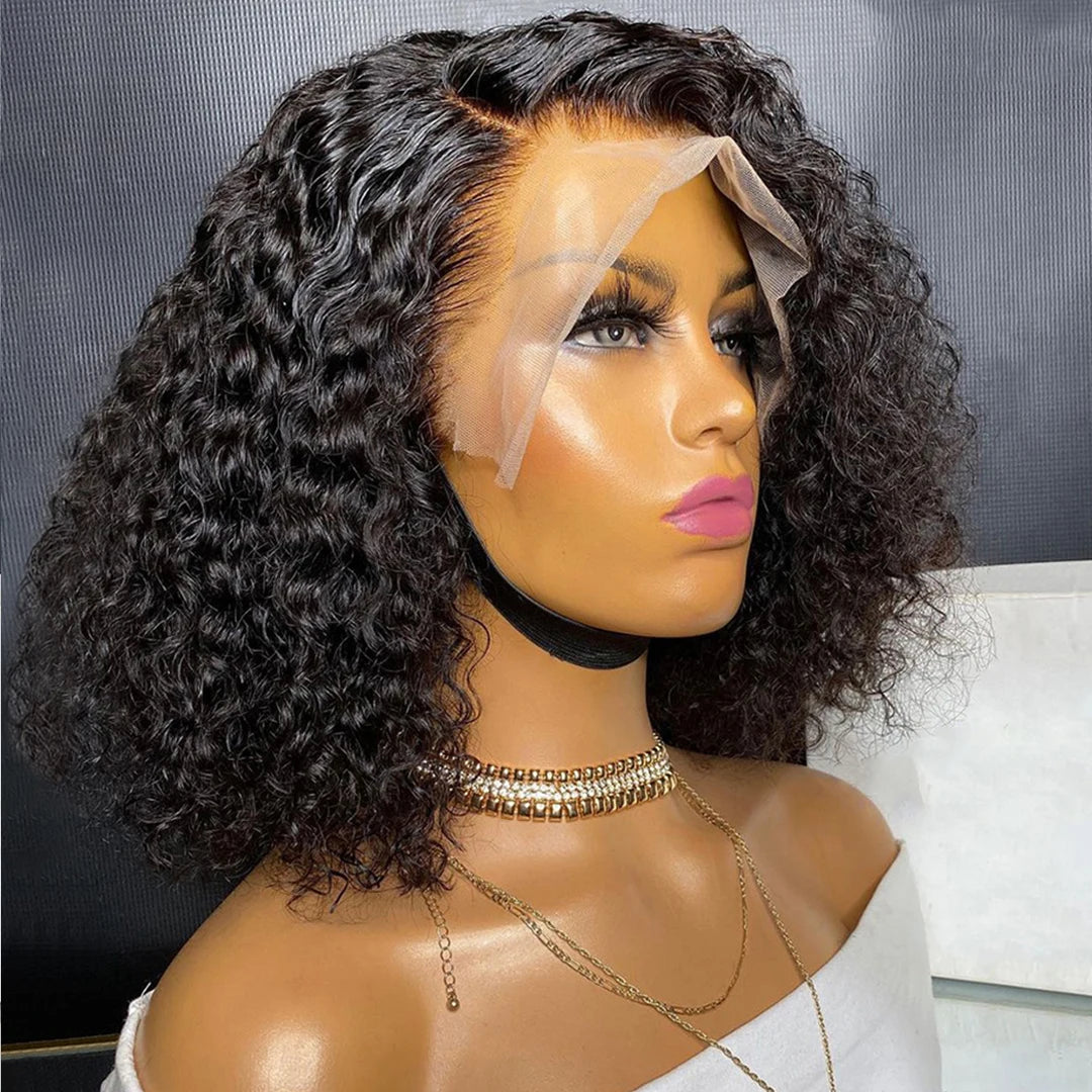 Malaysian Kinky Curly Lace Front Human Hair Wigs Short Curly Bob Wig PrePlucked