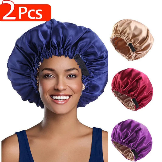 2Pcs Set Large Satin Bonnet