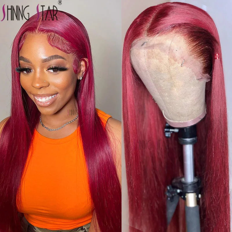 Hot Red | Burgundy Bone Straight Wig Human Hair