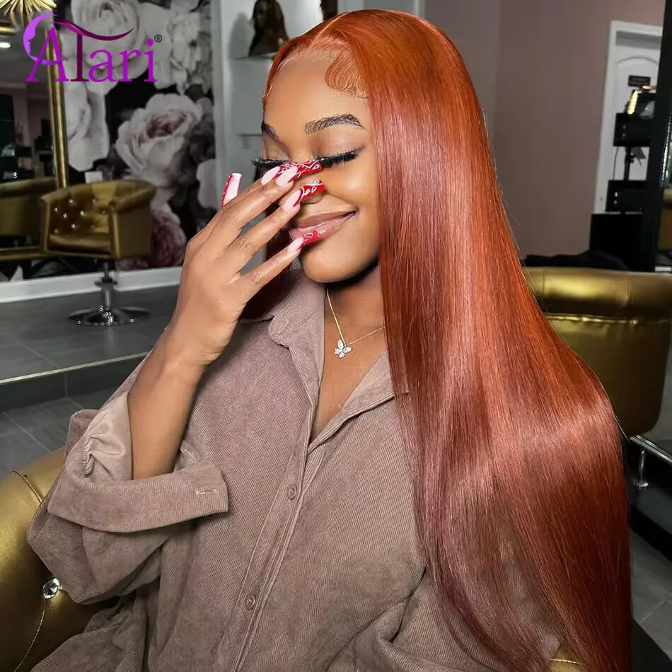 Transparent Ginger Orange Straight Human Hair Wigs Pre Plucked