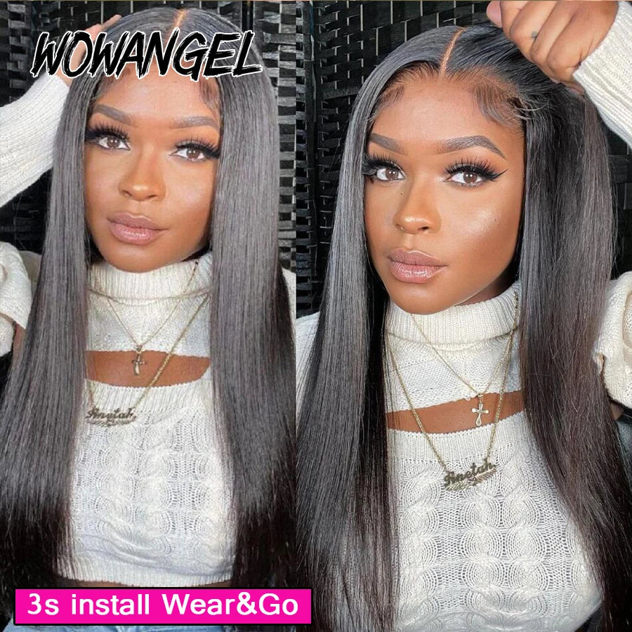 Jet Black Glueless Wigs Human Hair Pre Plucked
