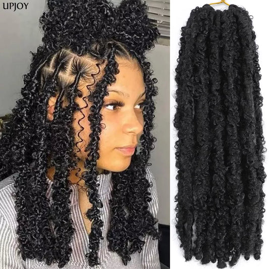 12|14 in Butterfly Soft Faux Locs Crochet Hair Braids Pre looped Distressed Goddess Braids