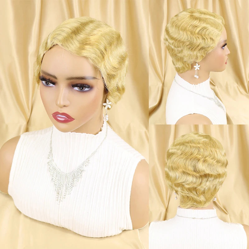 Short Finger Wave Human Hair Pixie Cut Wig