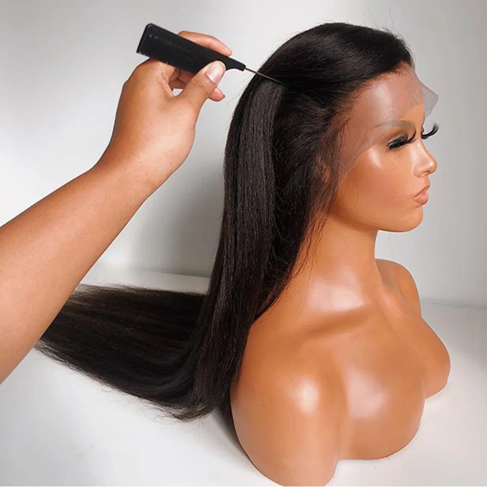 Light Yaki Human Hair Wig Straight  PrePlucked Italian HD Lace Frontal Wig