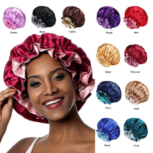 Silk Satin Bonnet and Adjustable Shower Cap
