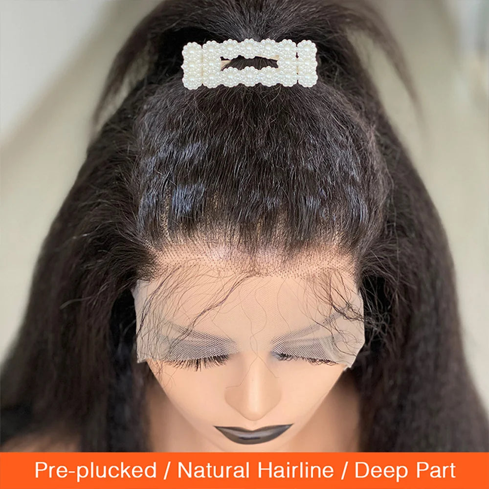 Kinky Straight Lace Front Human Hair Wig With Kinky Edges Baby Hair Straight HD Lace