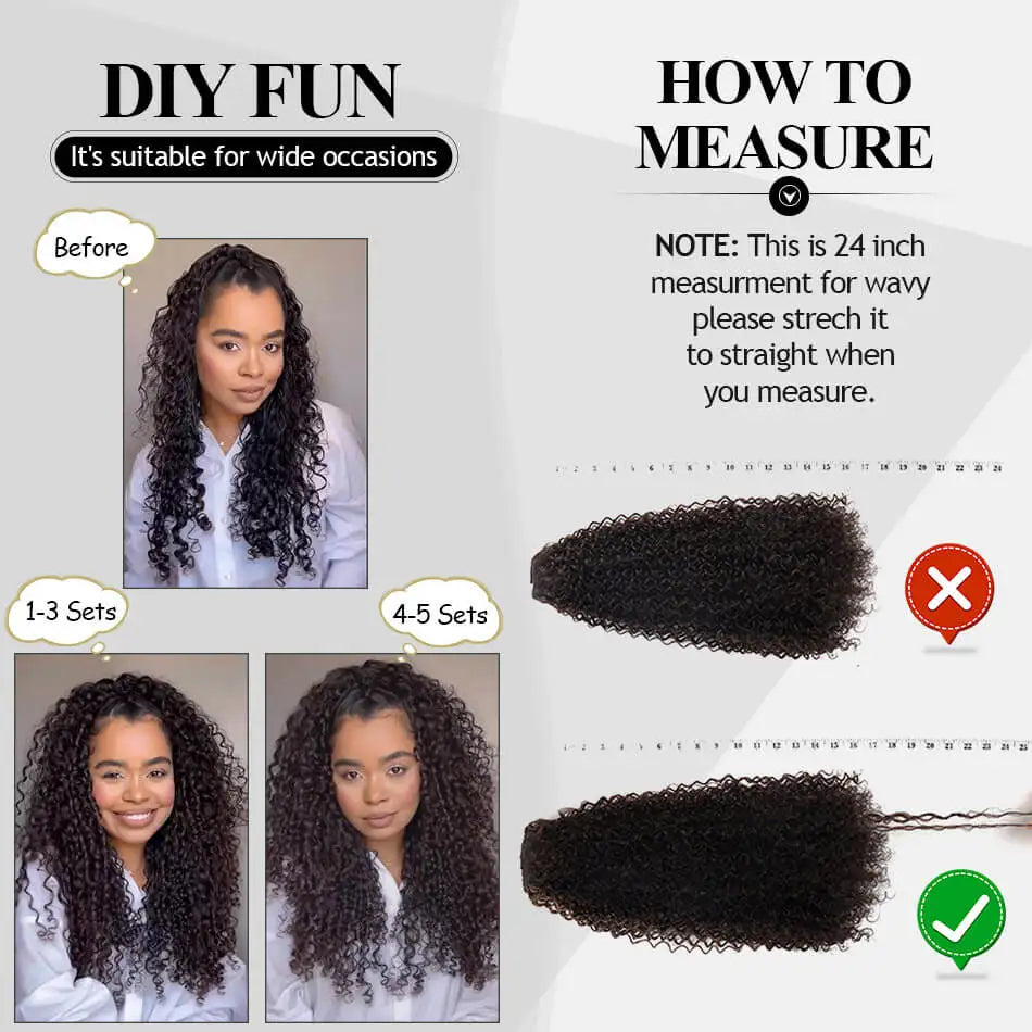 Long Jerry Curly Clip In Hair Extensions Synthetic 7PCS Clip in Hair Full Head Kinky