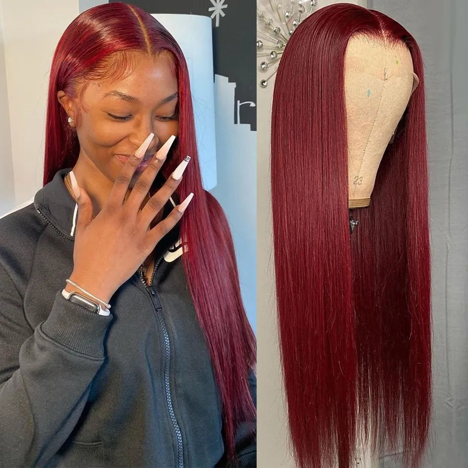 Peruvian Straight Human Hair 99J Burgundy Pre-Plucked