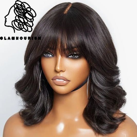 Body Wave Brazilian Human Hair Glueless Bangs Wig