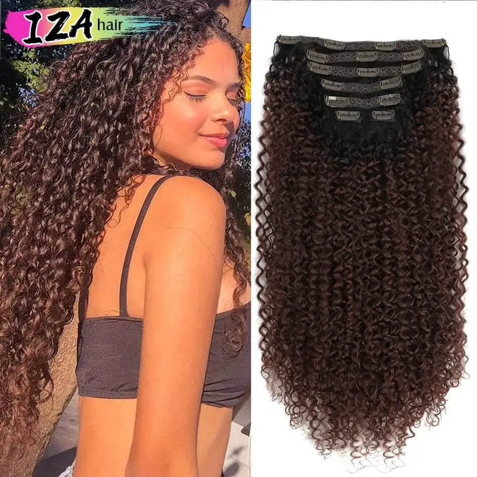 Long Jerry Curly Clip In Hair Extensions Synthetic 7PCS Clip in Hair Full Head Kinky