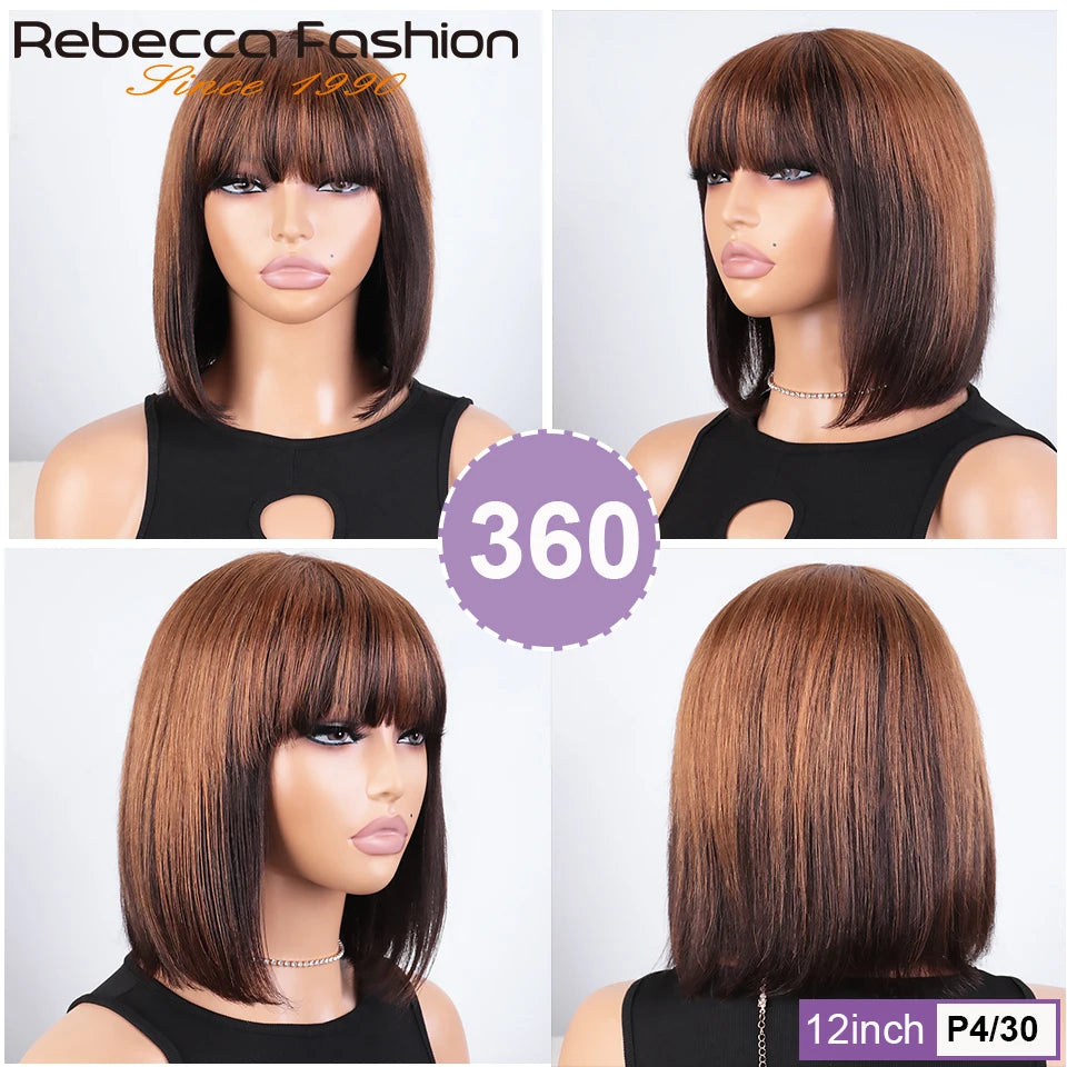 Short Straight Bob Wigs with Bangs Remy