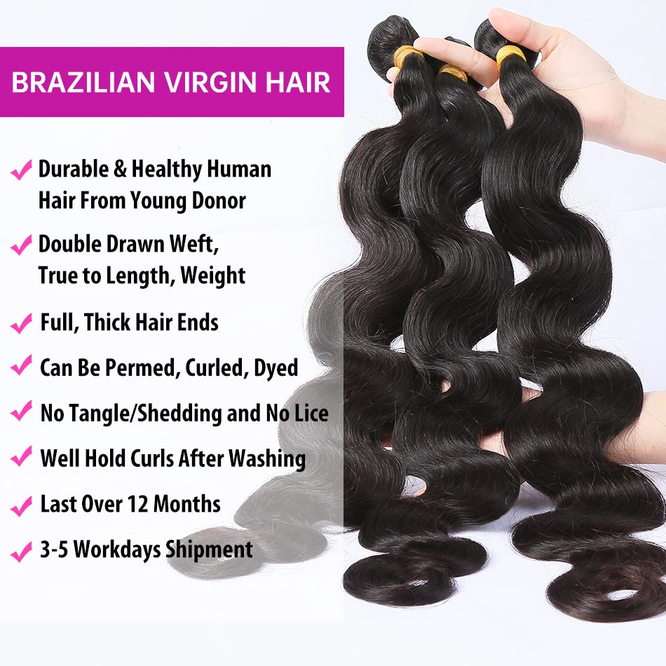 Body Wave Brazilian Human Hair Weave Bundles Water Wave Raw Virgin Remy