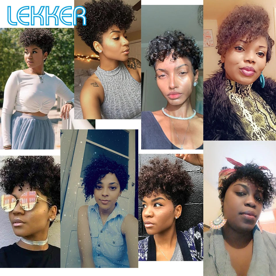 Lekker Short Pixie Kinky Curly Human Hair Wig