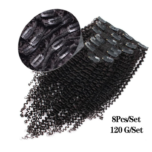 Afro Kinky Curly Clip Ins Hair Extension Human Hair Mongolian Full Head