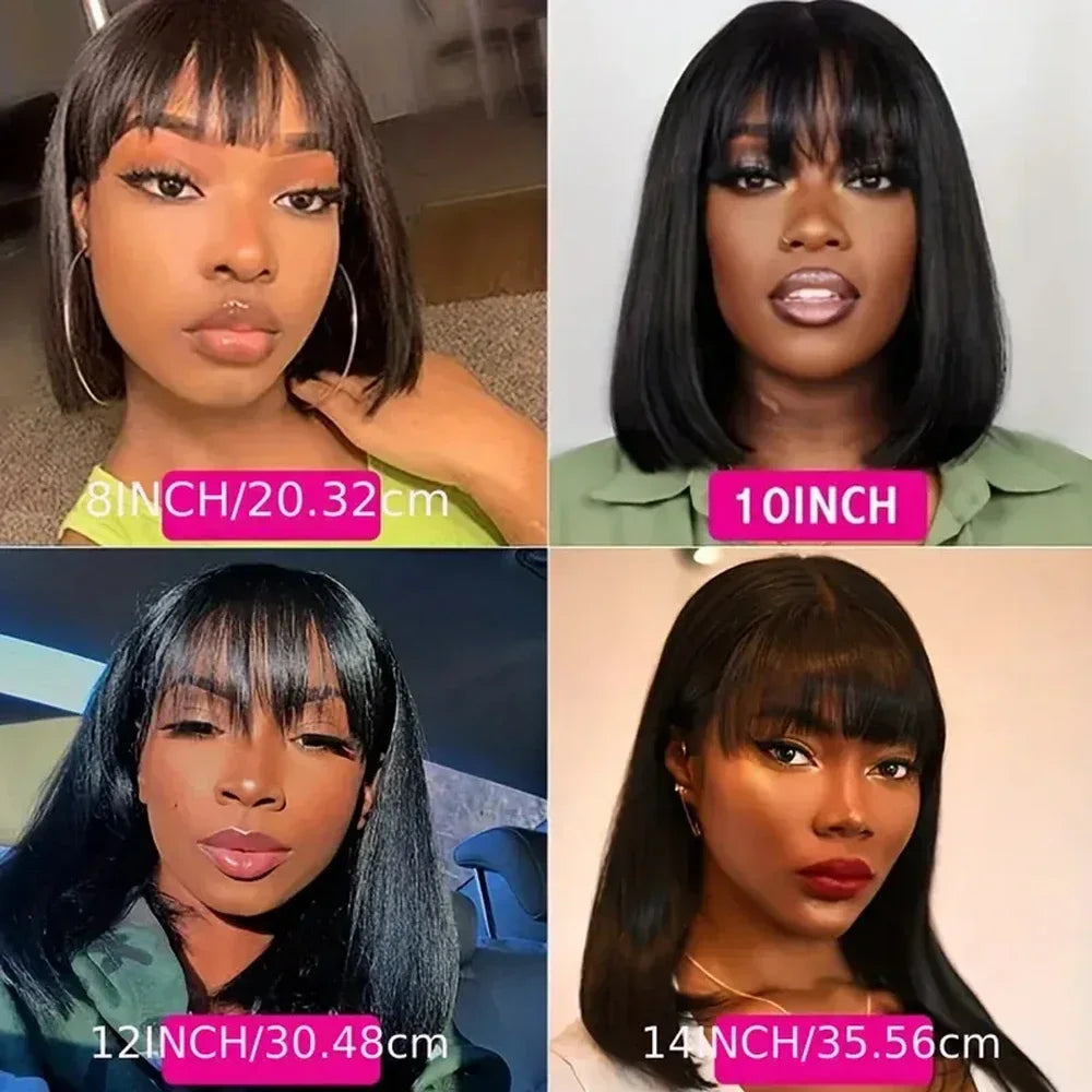 Straight Bob Glueless Wigs With Bangs Human Hair Virgin Hair