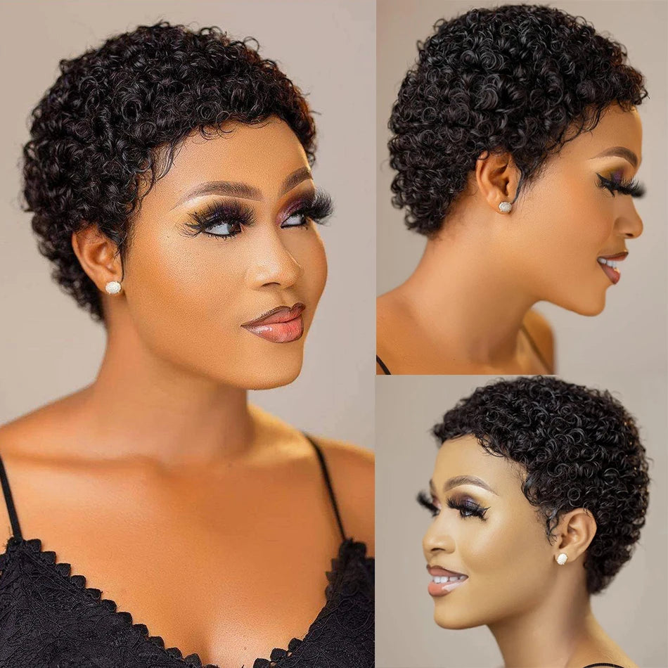 Short Afro Kinky Curly Pixie Cut Wig Human Hair