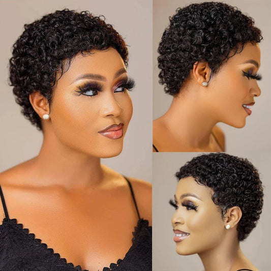 Short Afro Kinky Curly Pixie Cut Wig Human Hair