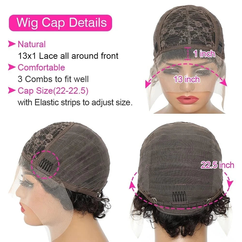 Short Pixie Cut Peruvian Water Wave Human Hair Wig