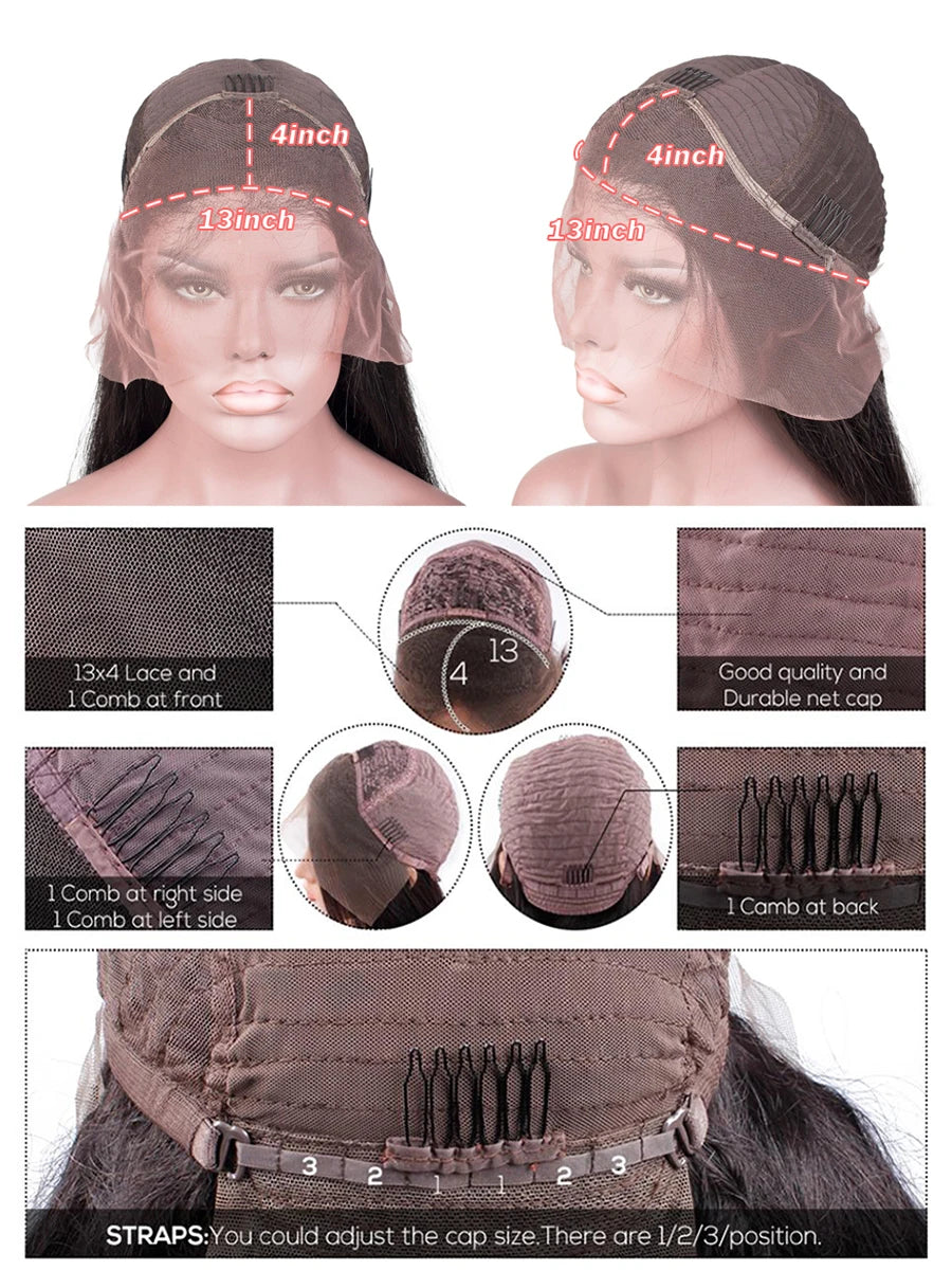 Navy Blue Lace Front Straight Human Hair Wigs Brazilian HD Transparent Lace Pre Plucked