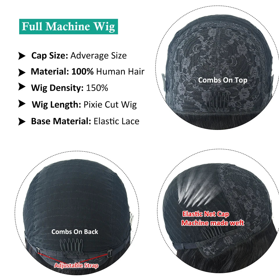 Glueless Mullet Human Hair Brazilian Remy Hair Wig