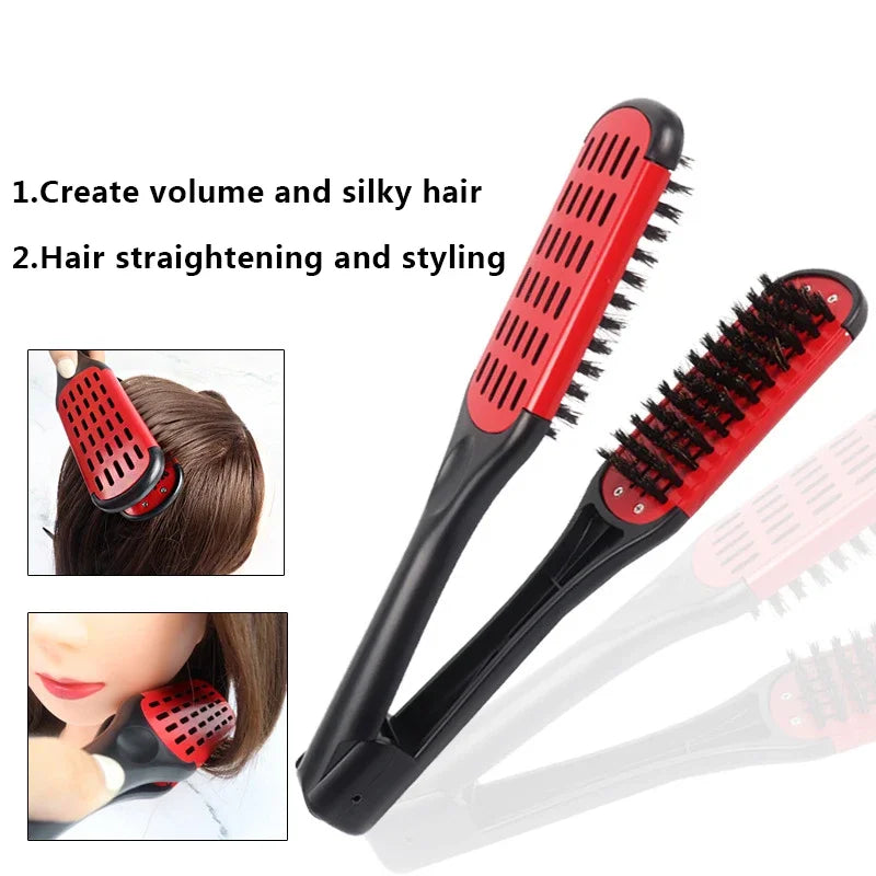 Nylon Hair Straightening Double Brushes Comb Clamp