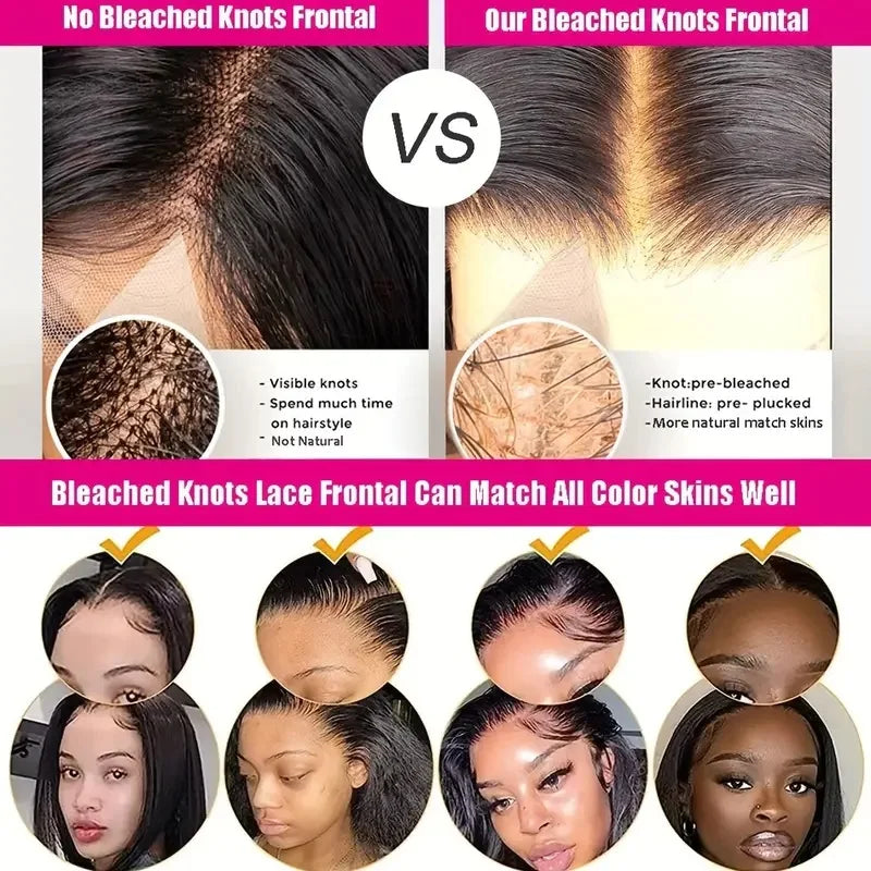 180% Density Short Straight Bob Wigs Pre Plucked Bleached Knots Brazilian Remy Human Hair