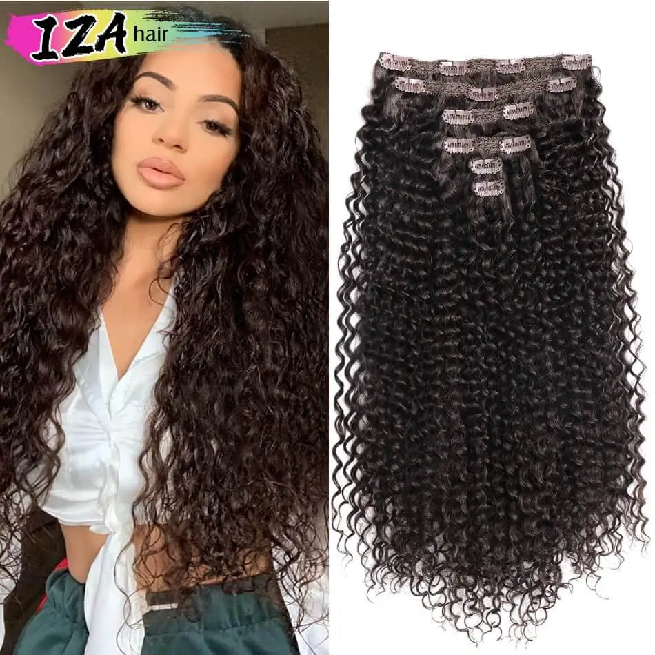 Long Jerry Curly Clip In Hair Extensions Synthetic 7PCS Clip in Hair Full Head Kinky