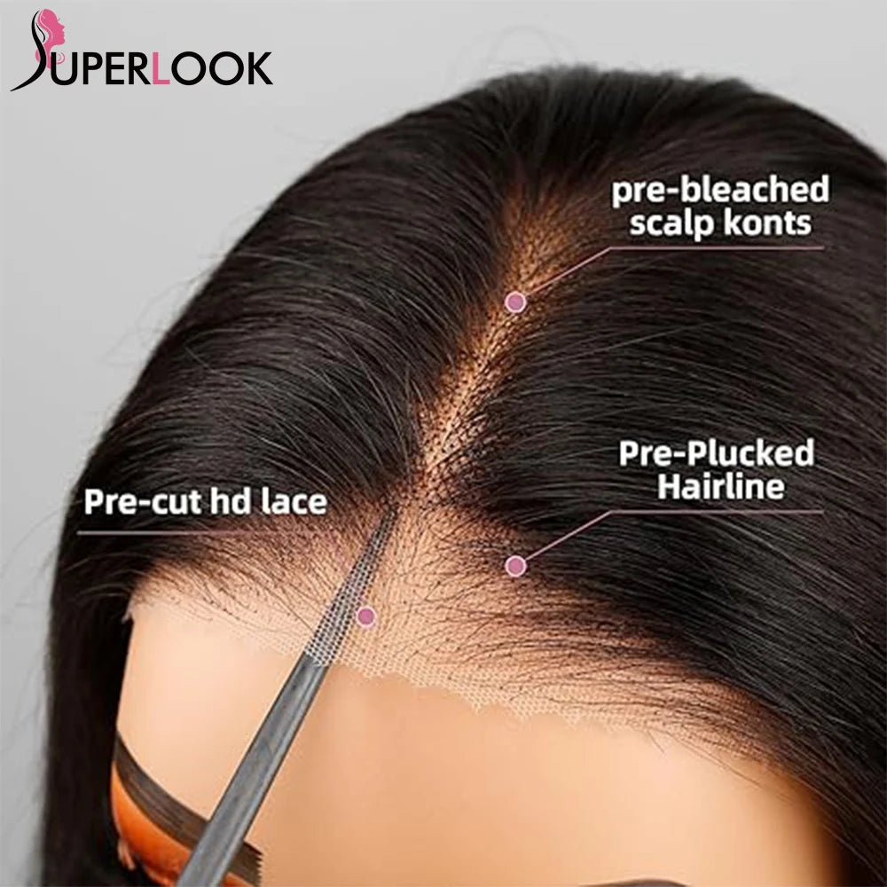 Ready To Wear Glueless Human Bleached Knots Brazilian Straight Human Hair