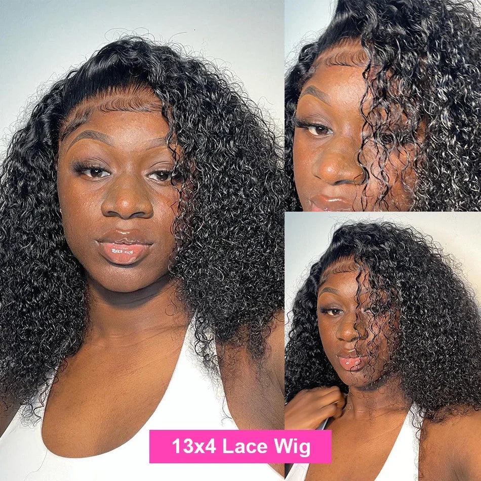 Deep Wave Short Bob T Part Lace Frontal Wig Human Hair Preplucked Baby Hair