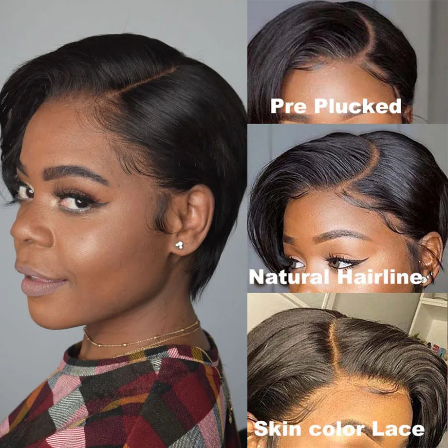 Pixie Cut Wig Brazilian T Part Lace Human Hair