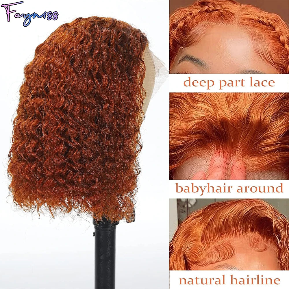 Ginger Bob Wig HD Lace Frontal Wigs Human Hair Water Wave Lace Closure Pre Plucked