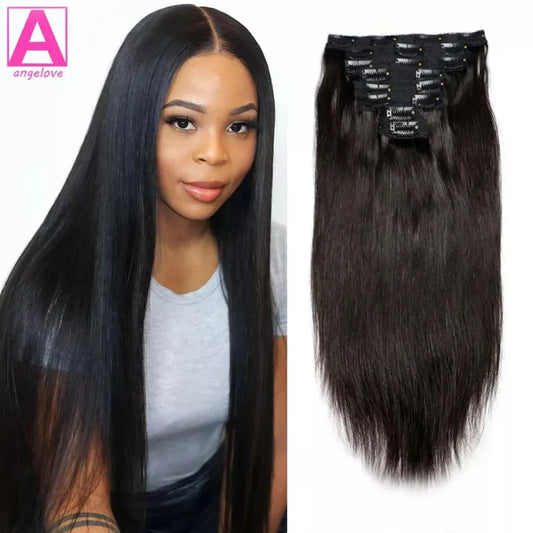 Extensions Human Hair Brazilian Straight Clip in Remy