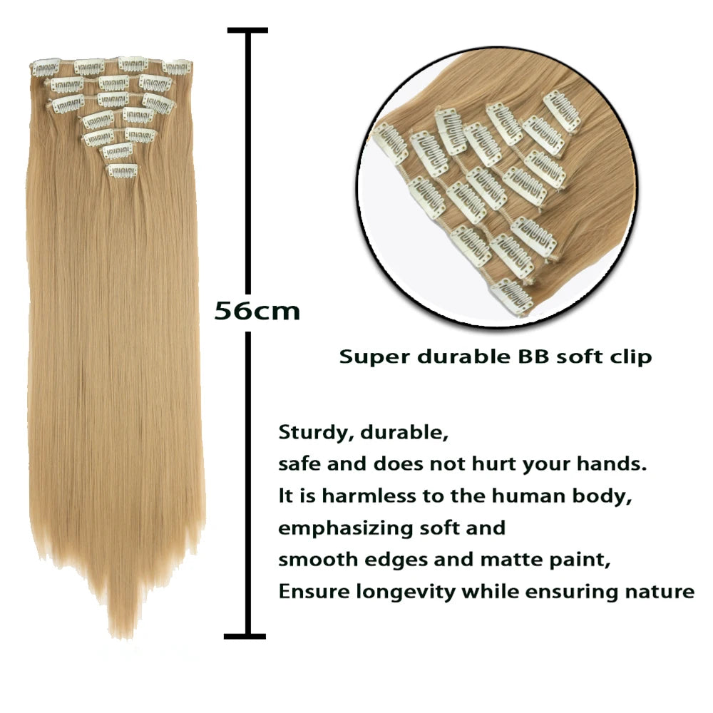 24in Synthetic Clips Long Straight Hair Extensions