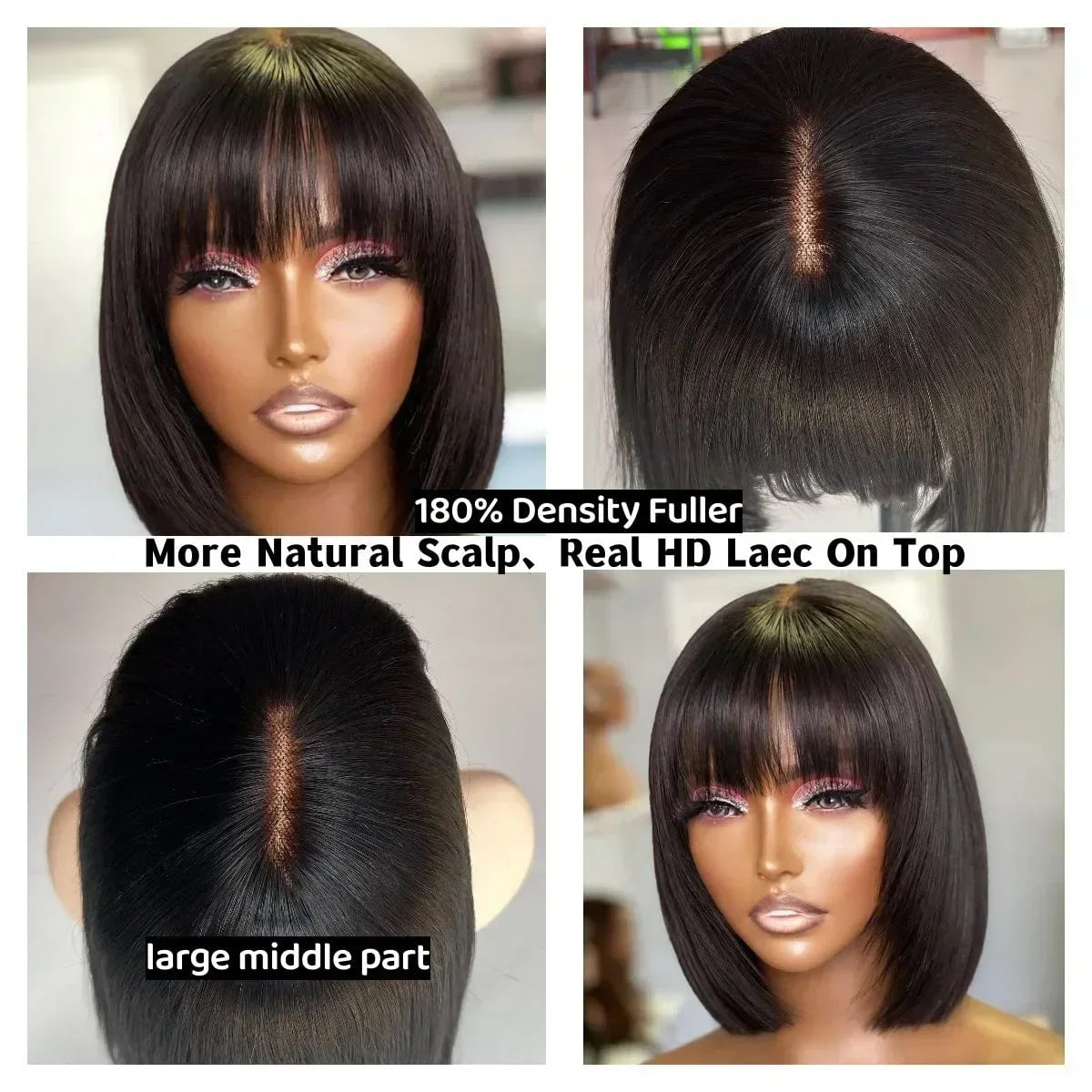 Straight Human Hair Bob Wig With Bangs Glueless Wigs Brazilian Human Virgin Hair Wigs 180 Density