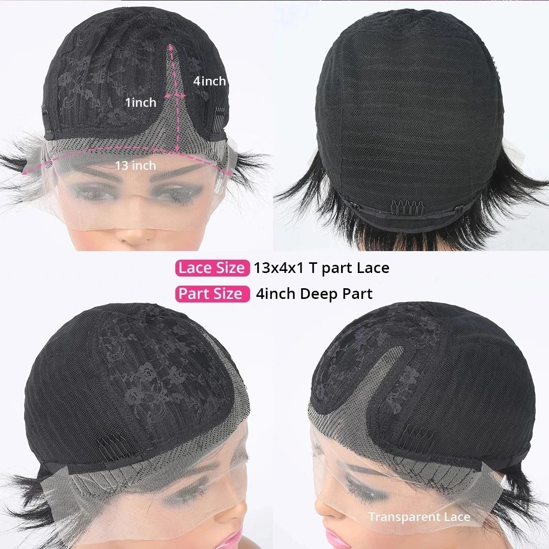 Pixie Cut Wig Brazilian T Part Lace Human Hair