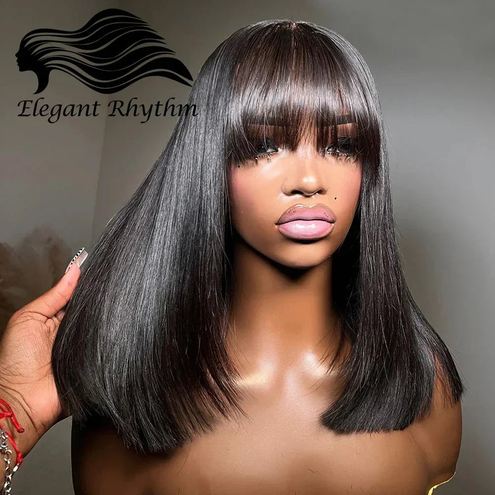 Straight Bob Glueless Wigs With Bangs Human Hair Virgin Hair