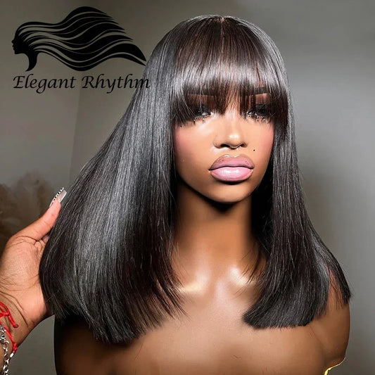Straight Bob Glueless Wigs With Bangs Human Hair Virgin Hair