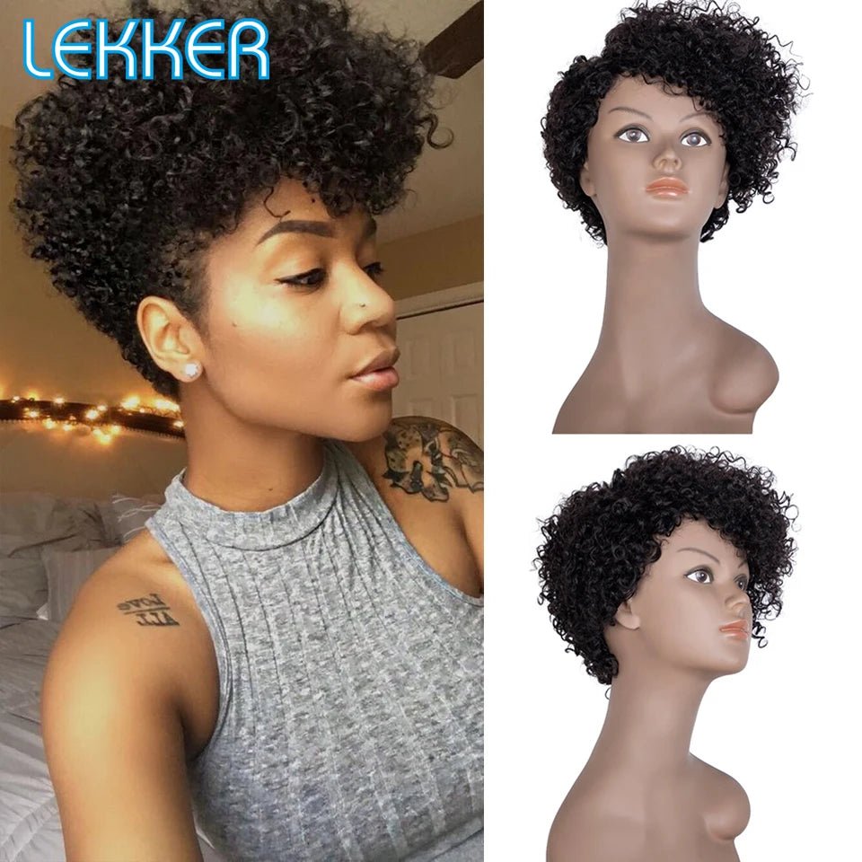 Lekker Short Pixie Kinky Curly Human Hair Wig